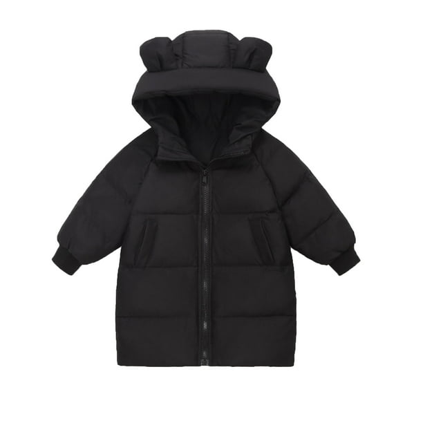 Gibobby Chaqueta de invierno para niñosNiños pequeños Niñas Abrigos sólidos de invierno Orejas de Prendas de abrigo Longitud media Chaquetas cálidas Abri(Negro, 2-3 Años)