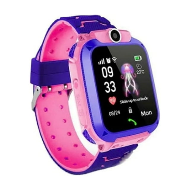 Smartwatch Q12 para niños, color rosa, con posicionamiento LBS y llamada de emergencia