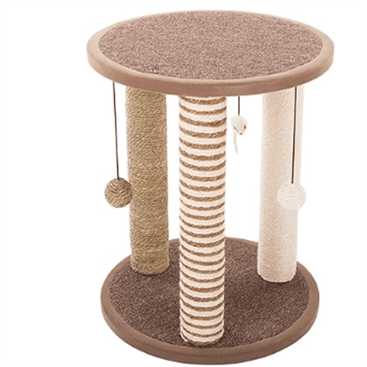 Cat Scratching Post - 3 Scratcher Posts with Carpeted Base Play Area and Perch - Furniture Scratching Deterrent for Indoor Cats by  (Brown), Large