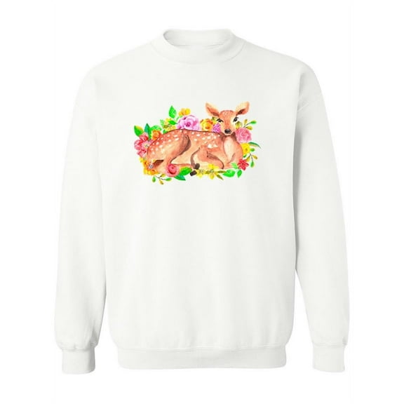 Watercolor Deer With Flowers . Sweatshirt Women -Image by Shutterstock, Female XX-Large