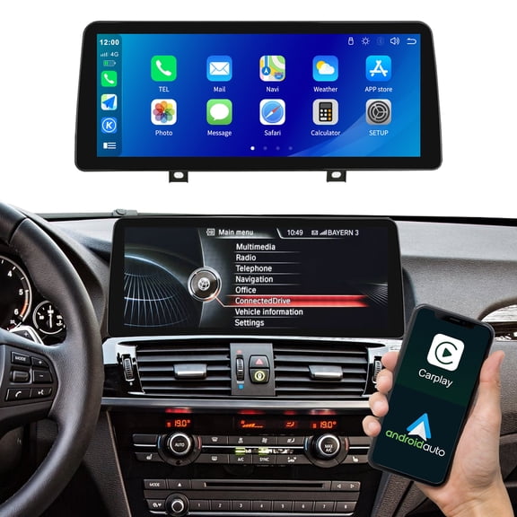 Wireless Carplay/Android Auto for BMW X3 F25 X4 F26 2014-2016 with NBT System 12.3 Inch Car Touch Screen Supprt Android Auto,Bluettoth,Mirrorlink,Siri,GPS,Rear Camera,Original Car Functions