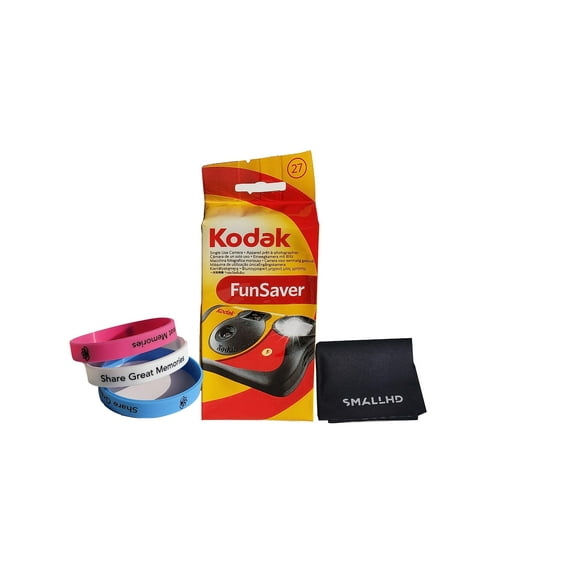 Kodak Appareil Photo Jetable FunSaver 800 ISO 35mm avec Flash 27 Expositions Plus Bracelet 100% Silicone et Chiffon de Nettoyage en Microfibre... (1 Pack)
