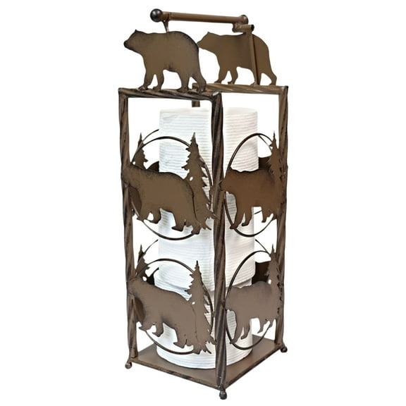 Rustic Metal Toilet Paper Holder&Storage with Bear/Pine Tree Cabin Lodge