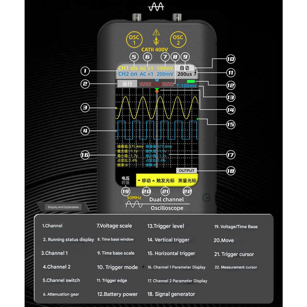 Miiottaa 50MHz Digital Storage Oscilloscope With 480X320 Resolution Display And USB Data Transfer High Performances