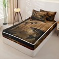 thumbnail image 2 of Castle Fairy Rustic Pike Silhouette Zipper Full Size Comforter Sets with Fitted Sheet and 2 Pillowcases,Pine Forest Paw Print Border Zipper Bedding Set,Brown Black,Black Reversible,4pcs, 2 of 6