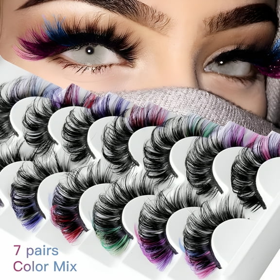 RAGUPEL Colored Eyelashes Fluffy Eye Lashes with Color Colorful D Curl Strip Lashes Look Like Extensions 5D Mink Natural Wispy Salon Perfect False Eyelashes Pack 7 Pairs