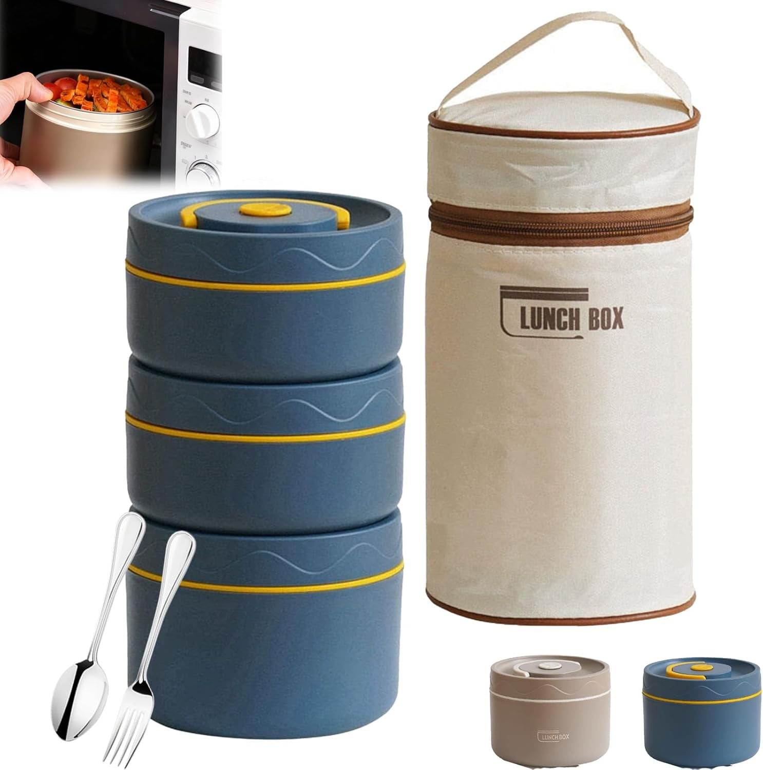 Portable Insulated Lunch Container Set, 3-In-1 Stackable Lunch Boxes & 1 Insulated Bag, Bento Box Adult Box Set, for Microwave Safe, Authentic Flavors & Locking in Freshness (2pcBrown)