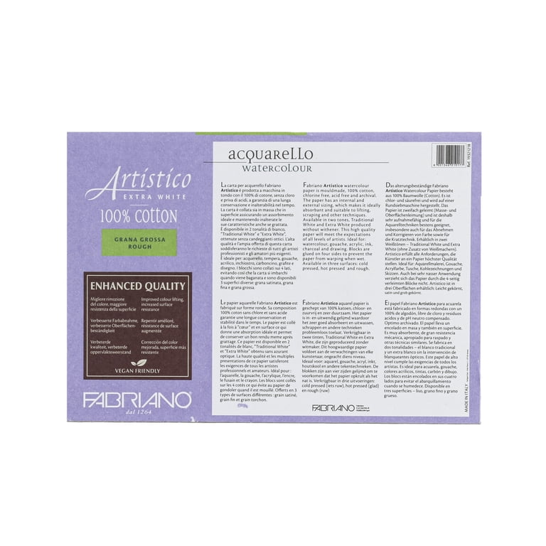 Fabriano Artistico Bloque De Acuarela Extra Blanco | 20 Hojas De 300 G/m² | 100% Algodón | Formato 18x26 Cm | Acabado Satinado