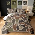 thumbnail image 2 of Manfei Retro Camouflage Quilt King, Contemporary Art Camo Soccer King Coverlet Set, Dark Khaki, 3 Pieces, 1 Bedspread and 2 Pillowcases, 2 of 7