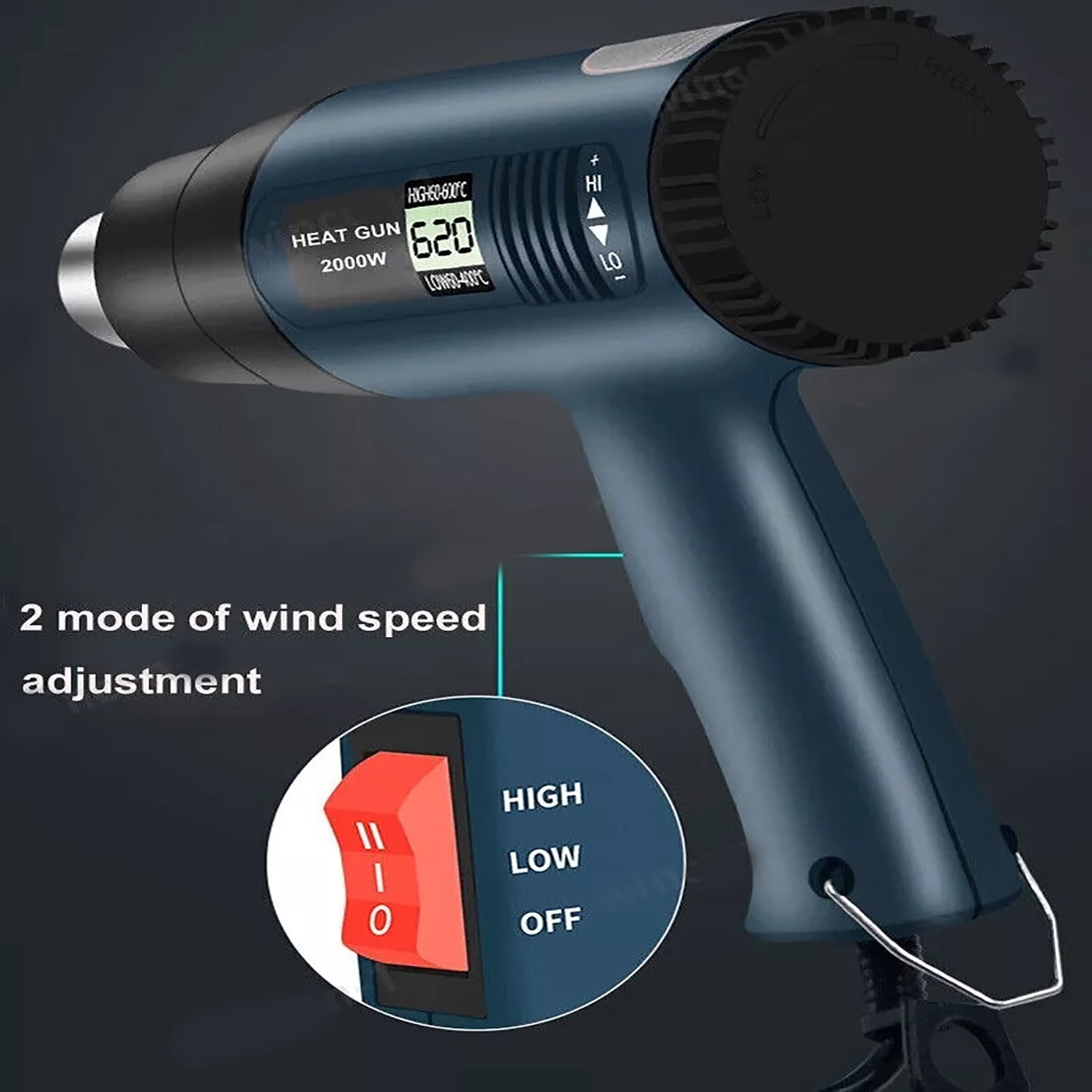 Heat Gun 2500W, 122°F - 1112°F (50°C - 600°C) - Fast Heating Heavy Duty Hot Air Gun Kit with Variable Temperature Control, Overheat Protection, and 4 Nozzles for Crafts, Shrinking PVC, Stripping Pain