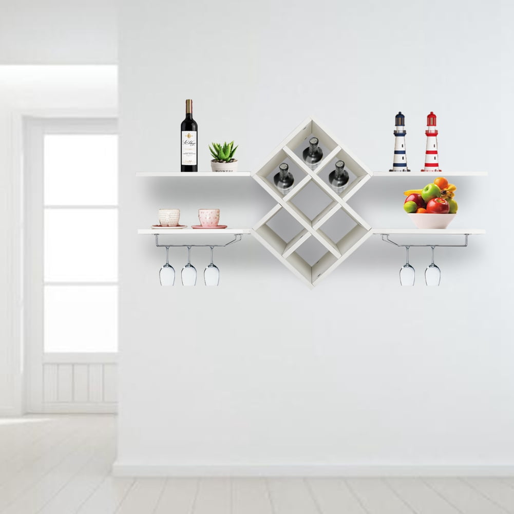White Black Wine Rack Bar Accessories Wall Mounted Bottle Glass Holder Shelves 