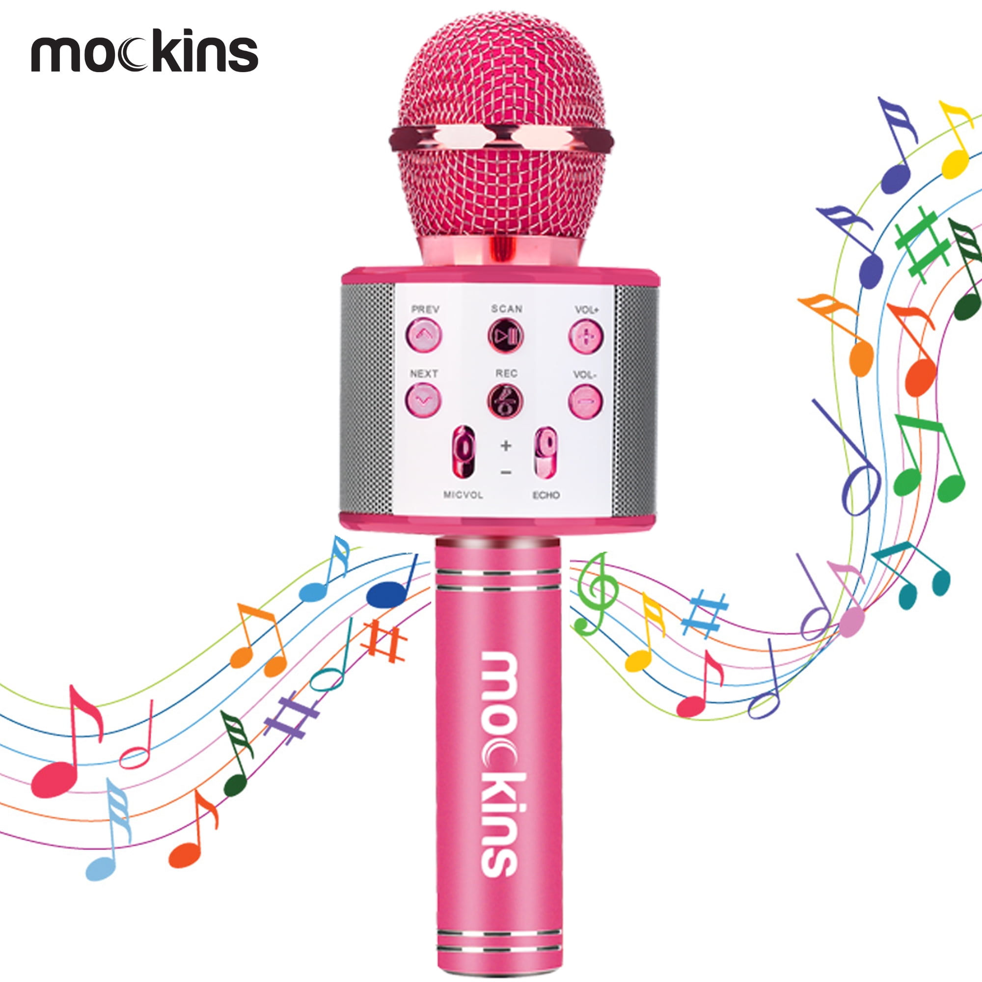 Nevlers Pink Karaoke Microphone with Colorful LED Lights, Voice Changer and Wireless Bluetooth Speaker for Singing