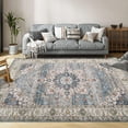 thumbnail image 2 of FunsLane Vintage Floral Print Area Rug,Traditional Washable Indoor Boho Carpet Low Pile Non-Shedding Floor Mat with Non-Slip Rubber Backing, for Dining Room Office Bedroom Living Room,Blue-Green, 9x12, 2 of 6
