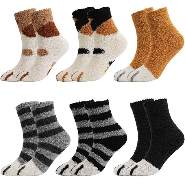 Calcetines Peludos Liling de Gato 6 Pares Mullidos Acogedores Gruesos Cálidos