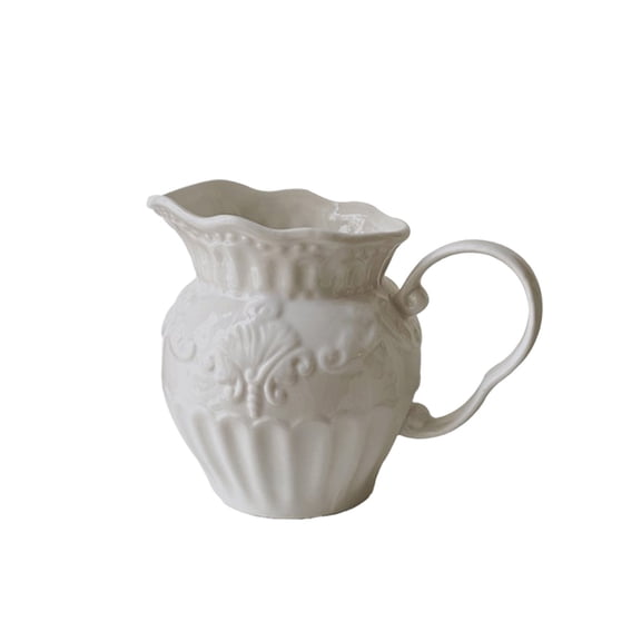 SHJHENG Embossed Ceramic Creamer Pitcher Large Capacity Milk Jug For Coffee Tea Table Serving Flower Vase Decor