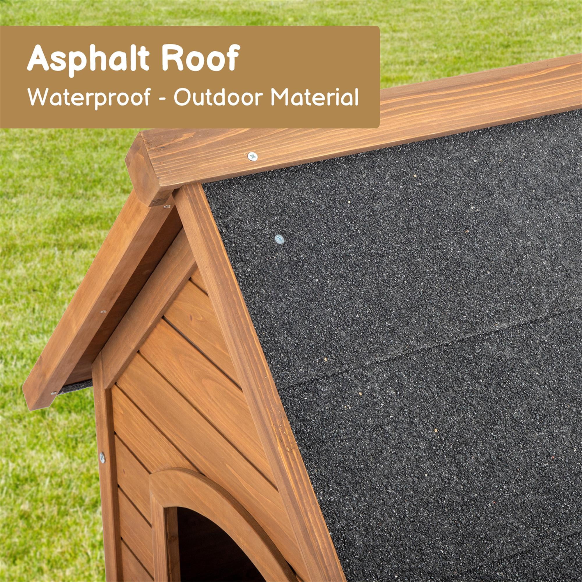 Pefilos 39" Outdoor Wood Dog House with Elevated Floor, Puppy Kennel Waterproof Pet Cat Shelter, Brown