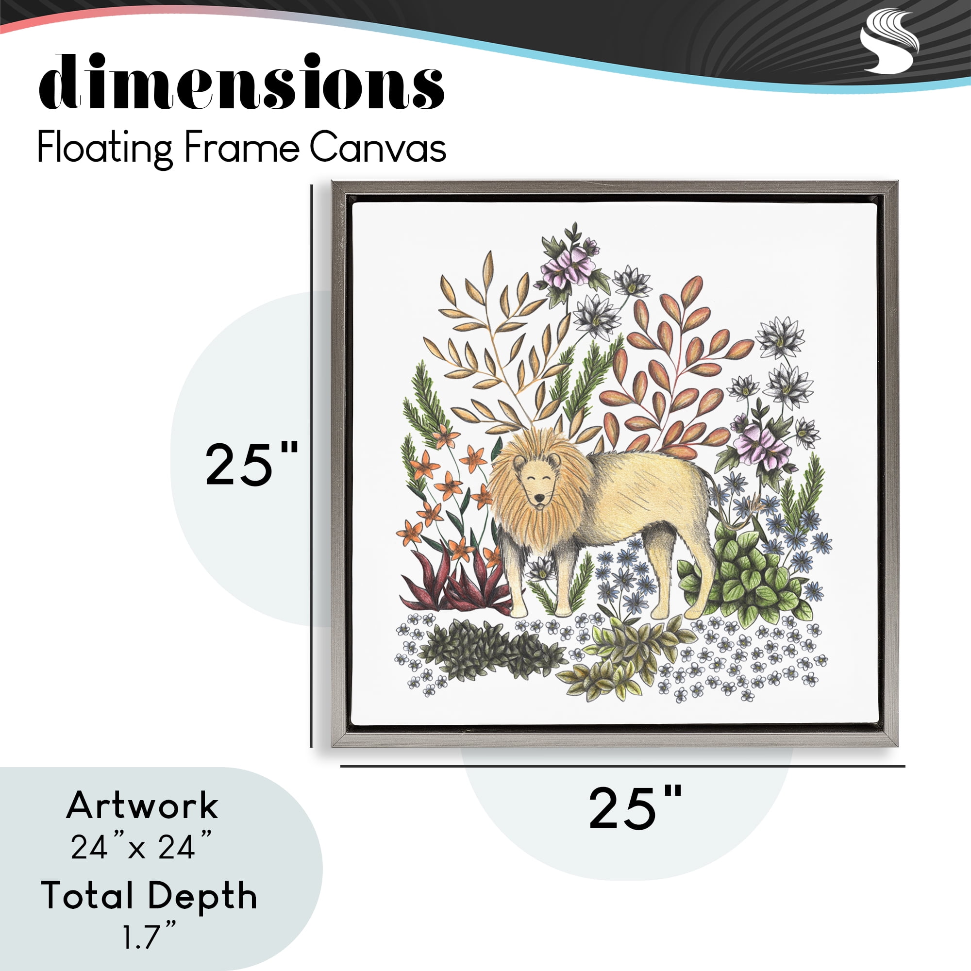 Jungle Wildlife Lion Gray Framed Floater Canvas Wall Art, design by Cecilia Battaini