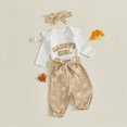 thumbnail image 4 of CAUYDY Infant Baby Girl Long Sleeve Daddy's Girl Little Letter Print Ribbed Romper Elastic Daisy Pants Headband Outfits(L101-Khaki,0-3 M), 4 of 5