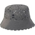 thumbnail image 4 of Sombrero de cubo de verano de punto de ganchillo gris para mujer - Hecho a mano - Patrón floral, 4 of 5
