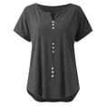 thumbnail image 3 of Gibobby Casual Playera de Manga Corta para Mujer Blusa informal manga corta con cuello en V y botones color liso para mujer(Gris oscuro,CH), 3 of 5