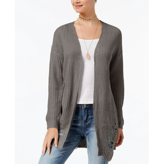 Ultra Flirt By Ikeddi Juniors Distressed Duster Cardigan Frost Gray L