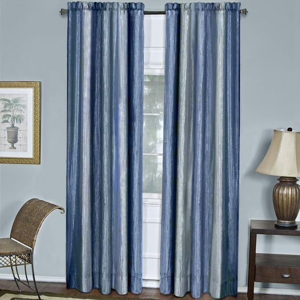Royal Ombre Crushed Semi Sheer 63 in. Long Curtain Panel Pair Blue