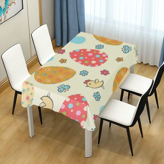 SKYSONIC Easter Eggs Chicks Rectangle Tablecloth Spill-Proof Polyester Table Cloth Table Cover for Kitchen Dining Picnic Holiday Party Decoration,60x120 Inch