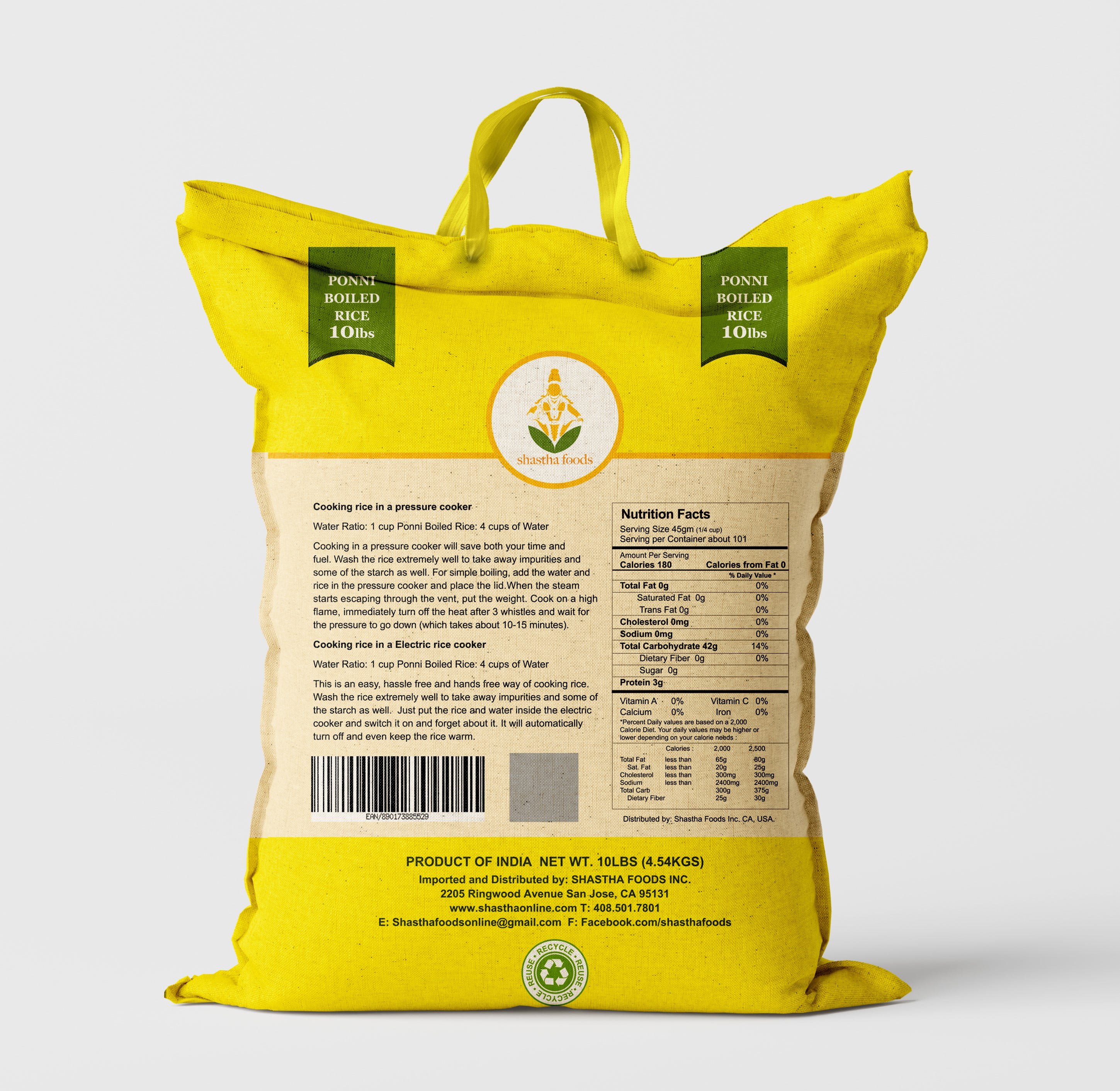Shastha Ponni Boiled Rice, 10 lbs (pack of 1), Vegan