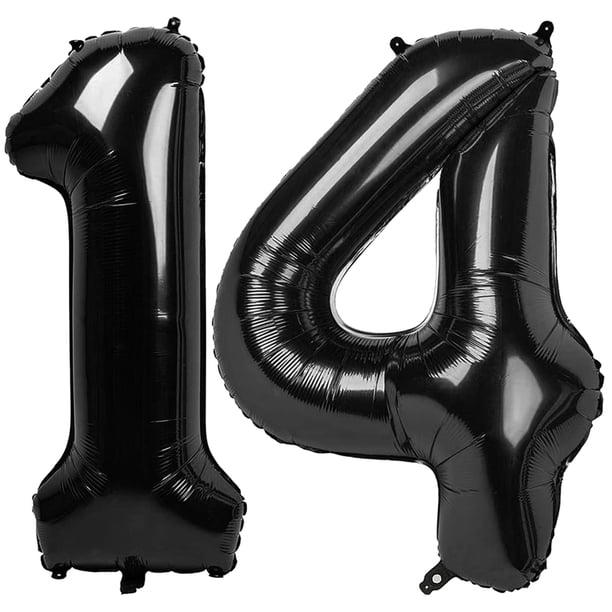 Globo de cumpleaños Upegesy, número 14, negro, lámina de 40 pulgadas