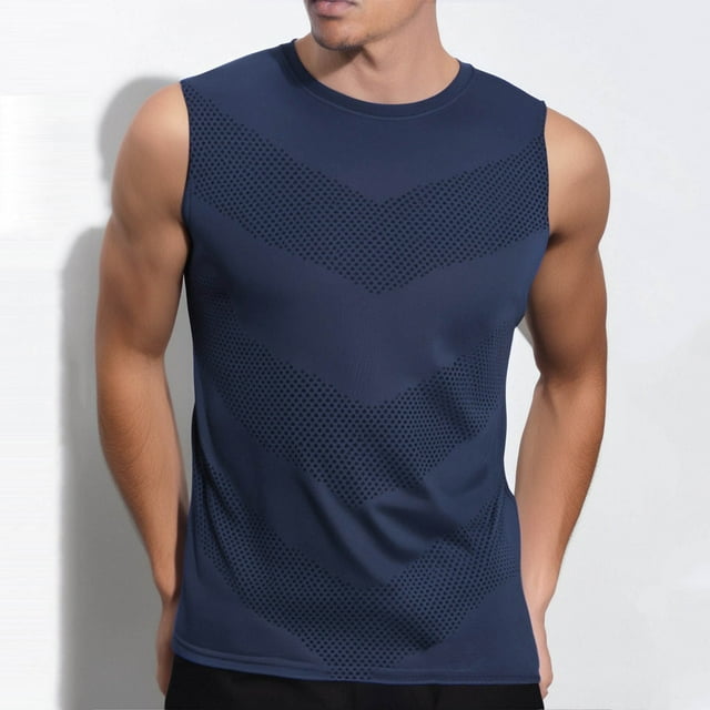 Camiseta de tirantes de cuello redondo para hombre, blusa deportiva informal sin mangas con estampado de poliéster para hombre