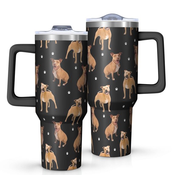 OBREWU Pitbull Dog and Footprint Tumbler with Handle and Lid,Pitbull Dog and Footprint 40oz Double Wall Vacuum Insulated Tumbler,Cups Gift for Women and Men