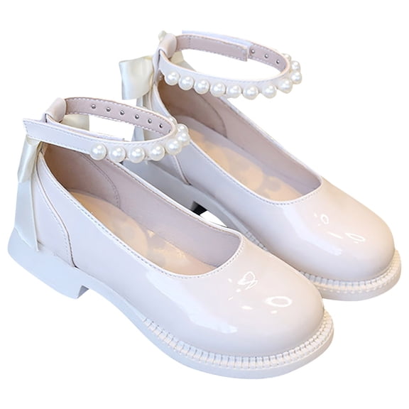 Splozh Toddler Mary Janes Girls' Leather Shoes for Kids Parties and Everyday Wear Mary Janes Dress Shoes White,US 1.5