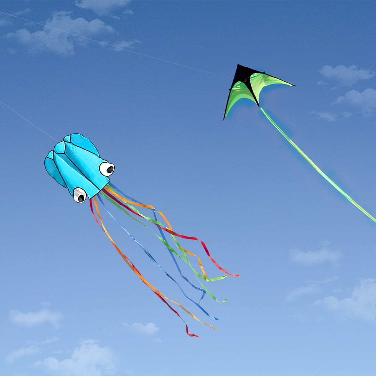 Kepooman Large Blue Octopus Kite & Green Delta Kite with Tail & Lines, 2 Pack Easy Flyer Kites for Family Outdoor Game Activities Kepooman Large Blue Octopus Kite & Green Delta Kite with Tail & Lines, 2 Pack Easy Flyer Kites for Family Outdoor Game Activities