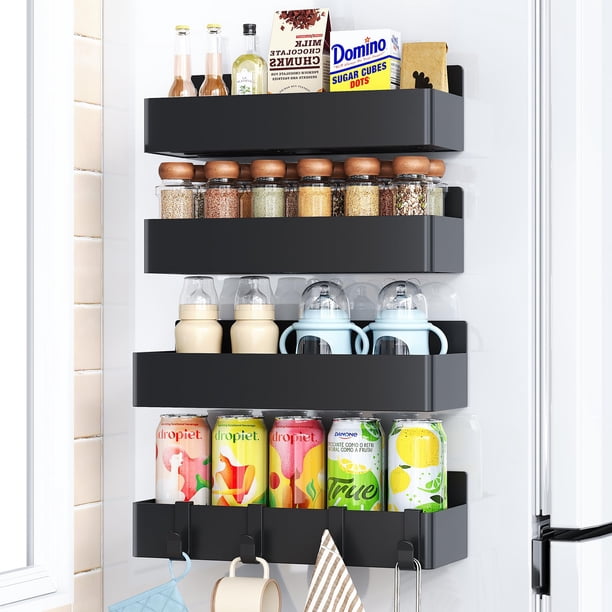 Organizador de especias magnético Mystozer de 4 piezas, negro, para cocina