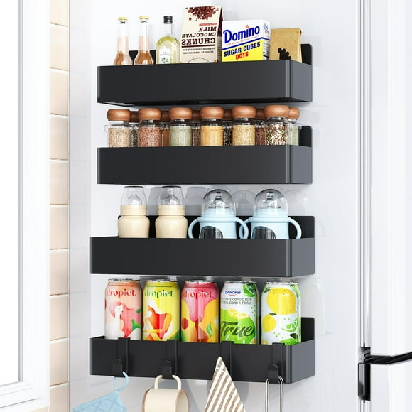 Organizador de especias magnético Mystozer de 4 piezas, negro, para cocina
