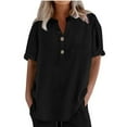 thumbnail image 3 of FAIWAD Linen Shirts for Women Button Up V Neck Loose Summer Short Sleeve Tops Dressy Casual Oversized Blouses, 3 of 6