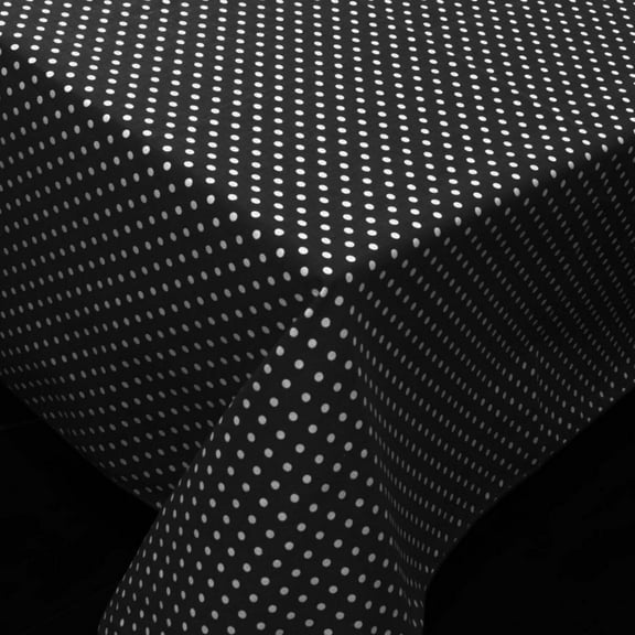 Cotton Tablecloth Polka Dots Print / Mini White Dots on Black