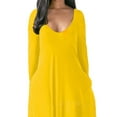 thumbnail image 3 of DYMADE Women Plus Size Casual Deep V Long Sleeve Pullover High Strecth Long Dress, 3 of 4