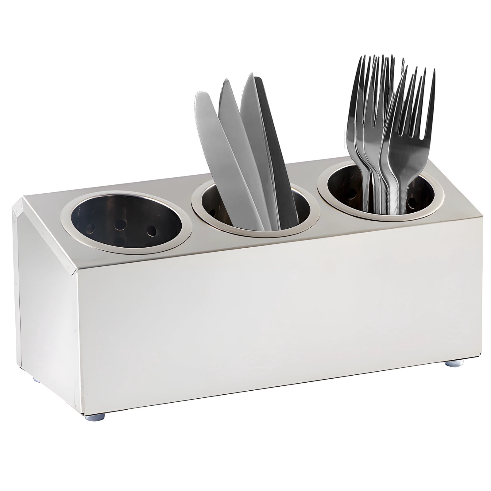 Stainless Steel Kitchen Utensil Holder, Large Flatware Caddy with 3 Dividers, Commercial-Grade Countertop Storage, Quality and Easy-to-Clean Design, Ideal for Kitchen or Restaurant Use