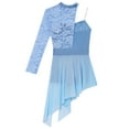 thumbnail image 4 of CHICTRY Kids Girls Figure Skating Jumpsuit Floral Lace Long Sleeve Modern Lyrical Dance Skirted Leotard Light Blue 6, 4 of 7