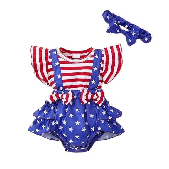 Karoyedx July 4th Baby Bodysuit Newborn 4th of July Outfit Girl Fourth Clothing for Baby USA Smocked Bubble Romper Infant Bodysuit Memorial Day Red Size,0-3 Months