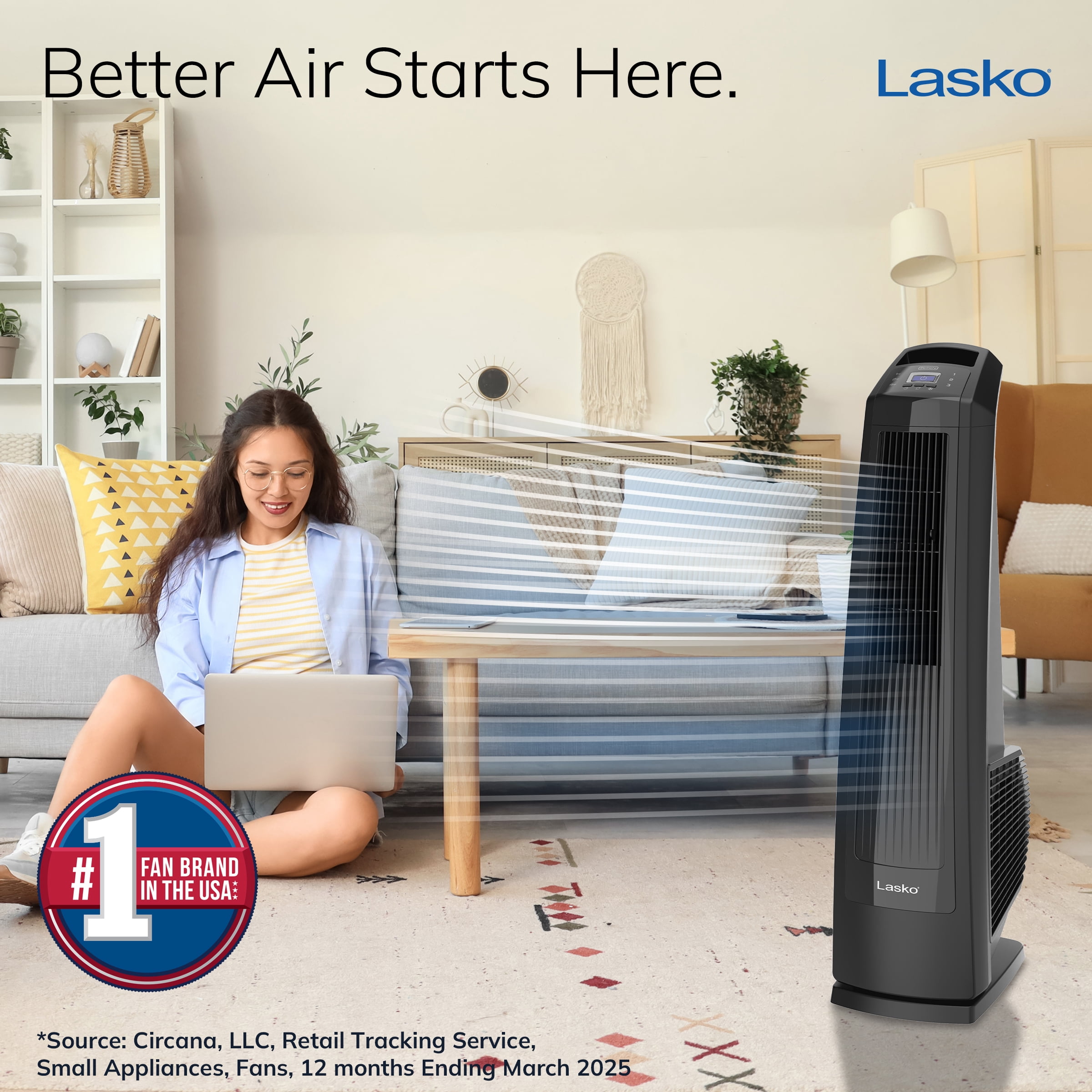 Lasko 3-Speed Remote Controlled Oscillating High Velocity Tower Fan, U35122