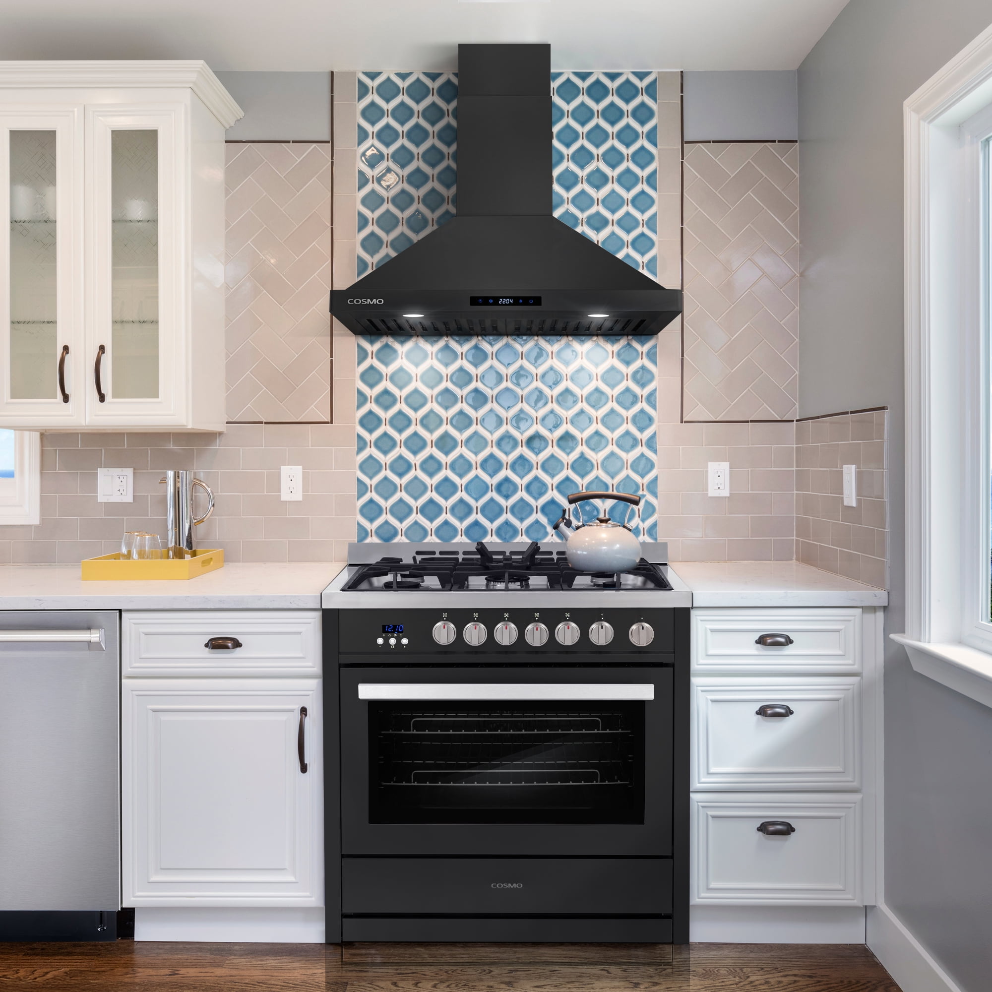 Cosmo 36 in. Nebula Collection 4.4 cu. ft. Gas Range, 5 Burners, Convection Oven, Matte Black