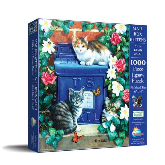 SUNSOUT INC - Mail Box Kittens - 1000 pc Jigsaw Puzzle by Artist: Kevin Walsh - Finished Size 23" x 28" - MPN# 13801