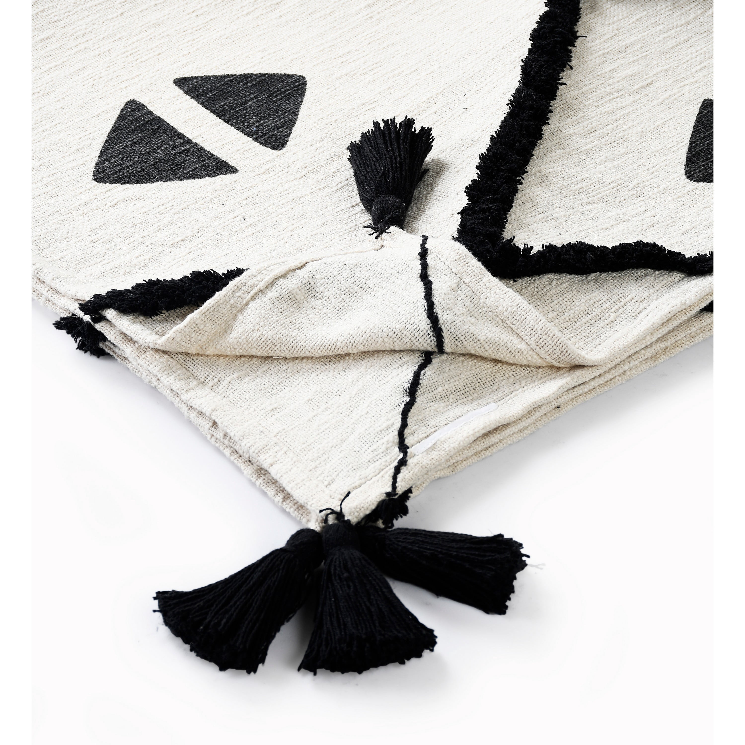 LR Home and Evette Rios Cream and Black Diamond Stripe Cotton Throw Blanket, 50" x 60"