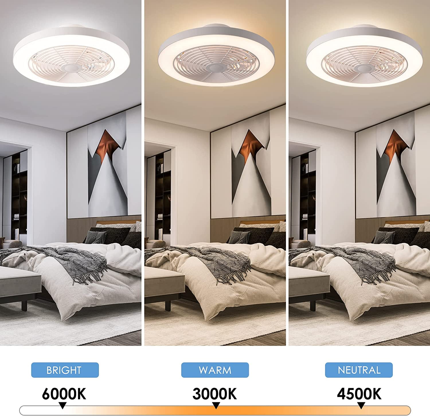 Orison Ceiling Fan with Light, 8029 White Regular - 19.7" Smart Low Profile Ceiling Fans with Light and Remote APP Control