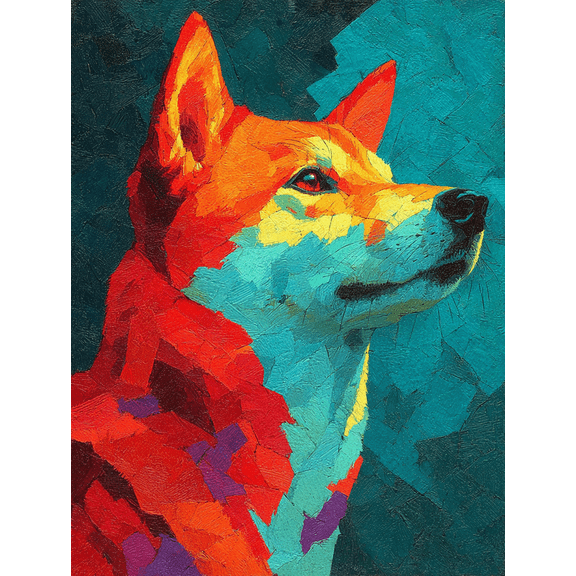 Colorful Shiba Inu Canvas Wall Art, Retro Dog Portrait Print, Pet Lover Home Decor Gift