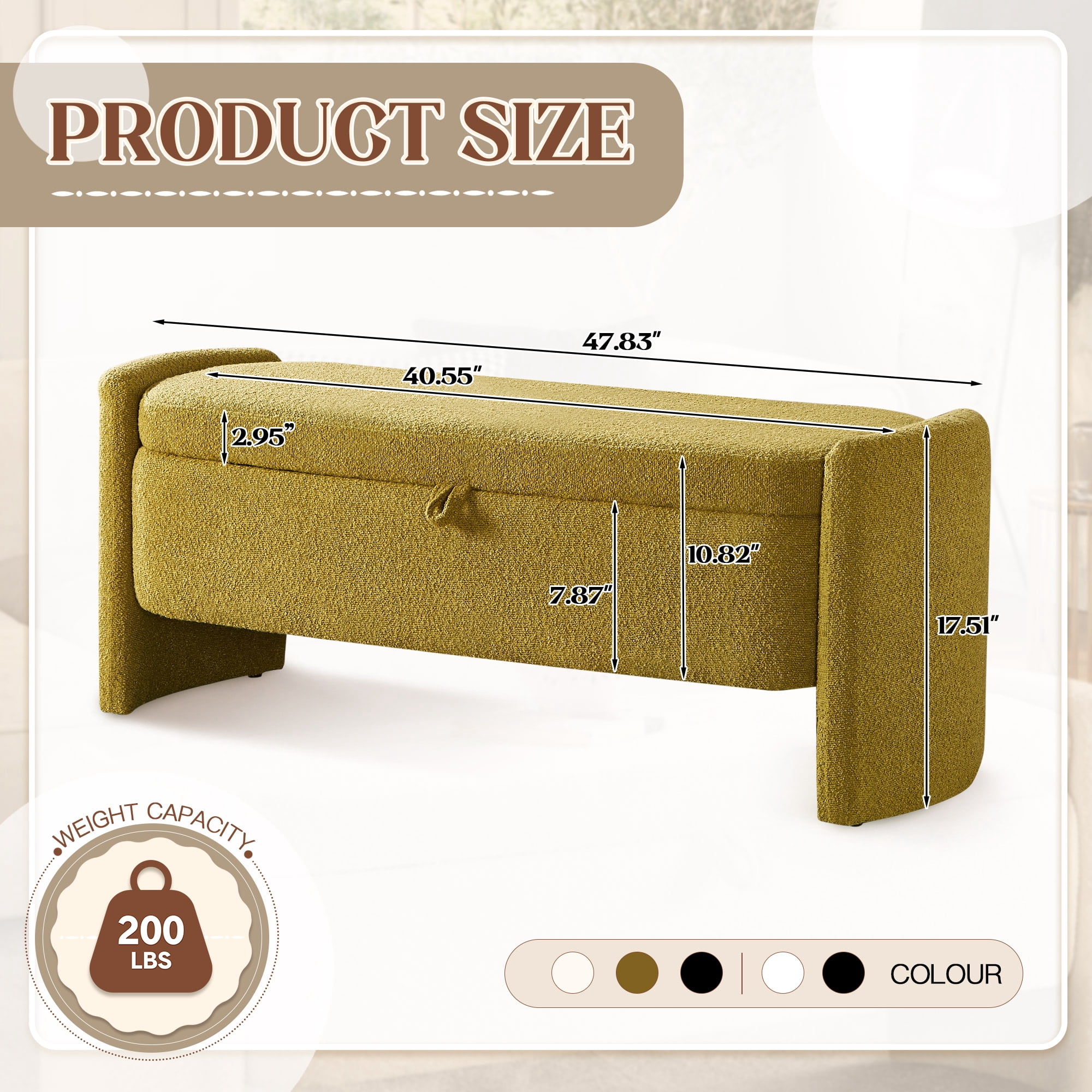 Lunale 41.73" End of Bed Storage Bench, Teddy Upholstered Storage Ottoman Benches for Bedroom, Green