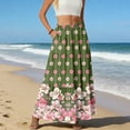 thumbnail image 5 of LWavelet Women's Floral Print Tiered Maxi Skirt, Elastic Waist with Pockets, Boho Summer & Beach Long Skirt Army Green M, 5 of 6