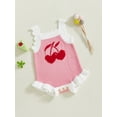 thumbnail image 3 of Hirigin Store Baby Girls Spring Summer Knit Jumpsuit Sleeveless Ruffle Trim Cherry Print Romper, 3 of 8
